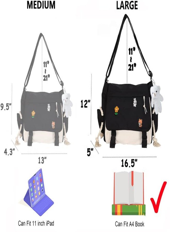 PRLINJSK Cute Messenger Bag for Teen Girls Women, Kawaii Crossbody Shoulder Purse with Pins and Stuffed Pendant Gift - Image 3